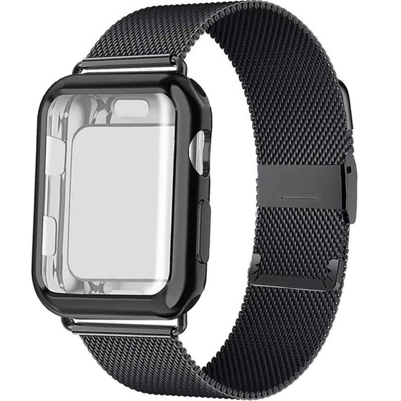 Bransoleta Milanese + Etui z osłoną na ekran do Apple Watch 1/2/3/4/5/6/SE 38/40MM, Czarny