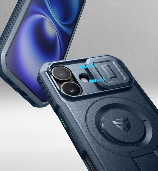 Etui Dexnor MagSafe do iPhone 16 magnetyczne z przesuwaną osłoną aparatu – niebieskie