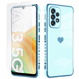 Zestaw Etui do Samsung Galaxy A33 5G, Electro heart, Niebieskie + szkło