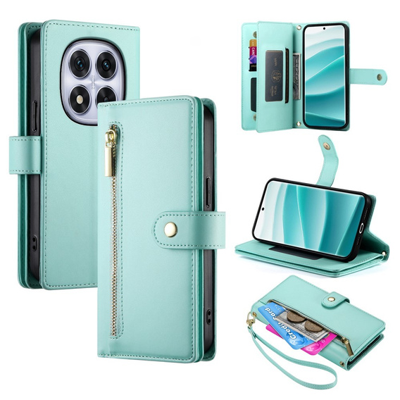 Etui z klapką do Xiaomi Redmi Note 14 Pro 5G / Poco X7 5G, Wallet Zipper Pocket, zielone