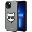 Etui Karl Lagerfeld do iPhone 14 Plus, Saffiano Choupette Head Patch, srebrne