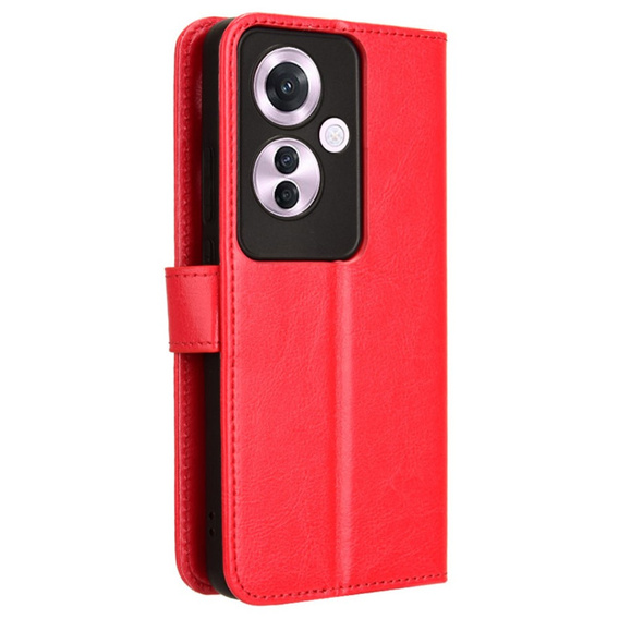 Etui z klapką do Oppo Reno 11F 5G, Crazy Horse Wallet, czerwone