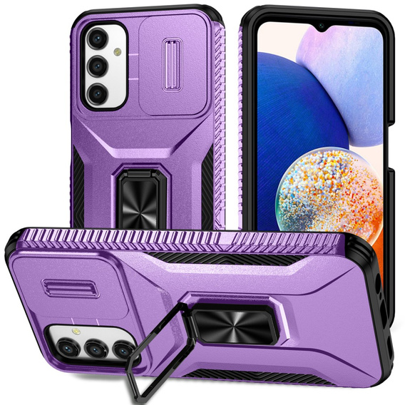 Etui do Samsung Galaxy A15, pancerne Slide Ring, fioletowe + szkło 9H