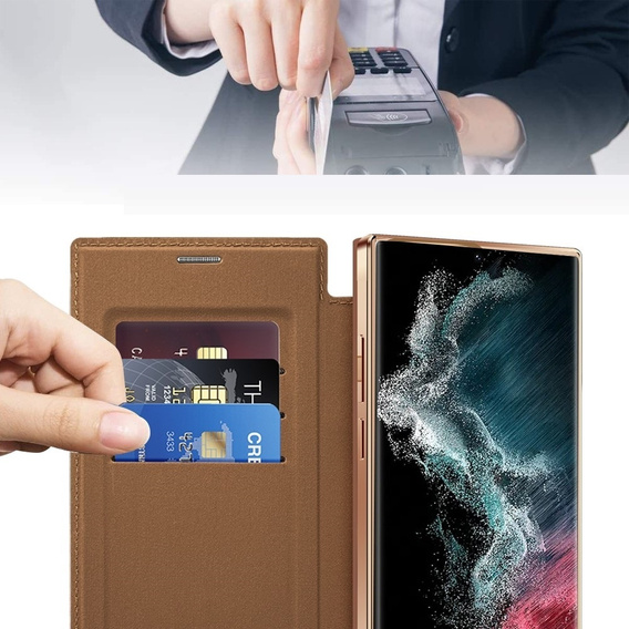 Etui z klapką do Samsung Galaxy S22 Ultra 5G, RFID Wallet MagSafe z ochroną aparatu, brązowe