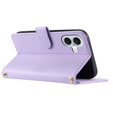 Etui z klapką do iPhone 16, Rhombus Crossbody Leather, fioletowe