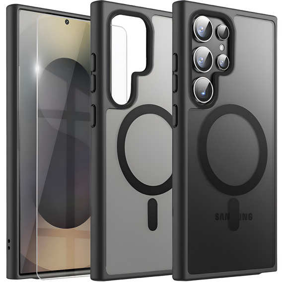 Etui do Samsung Galaxy S25 Ultra – Czarny Matt z MagSafe + 2x szkło z ramką