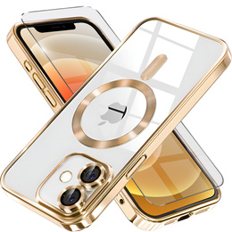 Etui do iPhone 12, Electro MagSafe, złote + Szkło na ekran