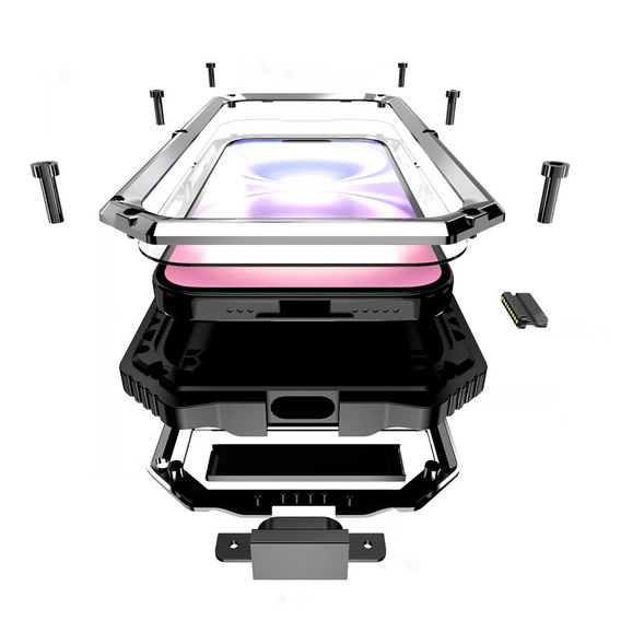 Etui pancerne do iPhone 17, R-JUST, z podstawką, srebrne