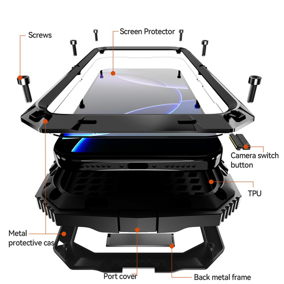 Etui R-JUST do iPhone 17 Pro Max z wbudowaną ochroną ekranu - czarne