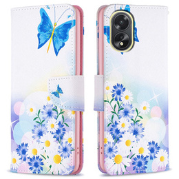 Etui z klapką do Oppo A38 4G / Oppo A18 4G, Wallet, Butterfly & Flowers białe