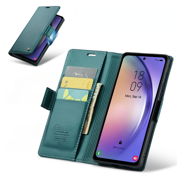 Etui z klapką CASEME do Samsung Galaxy A54 5G, Litchi Wallet, zielone