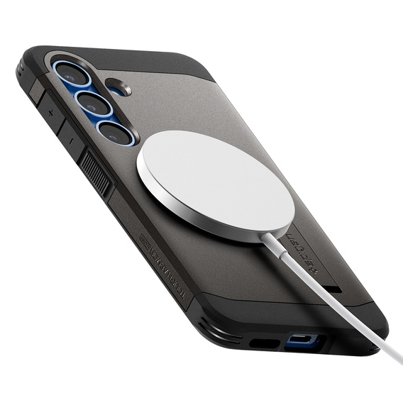 Etui Spigen do Samsung Galaxy S25+ Plus, Tough Armor Mag MagSafe, szare + Szkło Hartowane 9H