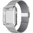 Bransoleta Milanese + Etui z osłoną na ekran do Apple Watch 1/2/3/4/5/6/SE 38/40/MM, Srebrny