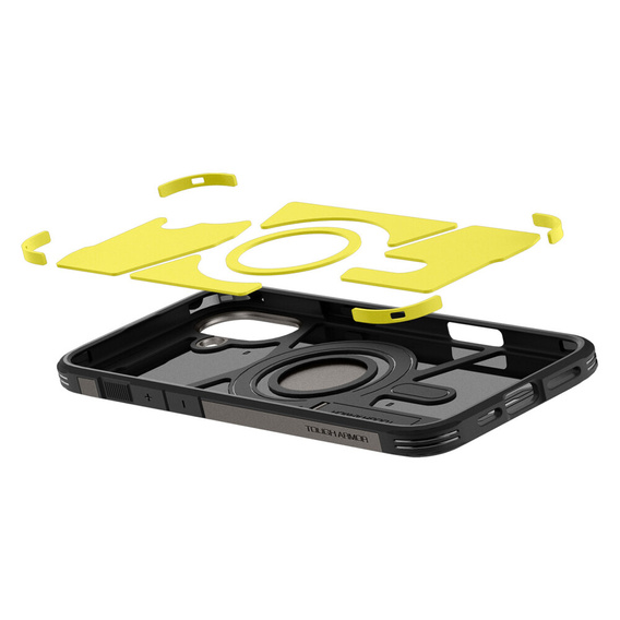 Etui Spigen do iPhone 16, Tough Armor Mag MagSafe, szare + Szkło Hartowane 9H