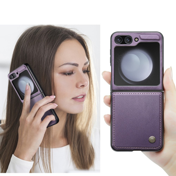 Etui do Samsung Galaxy Z Flip6 5G, CASEME Litchi Leather, fioletowe