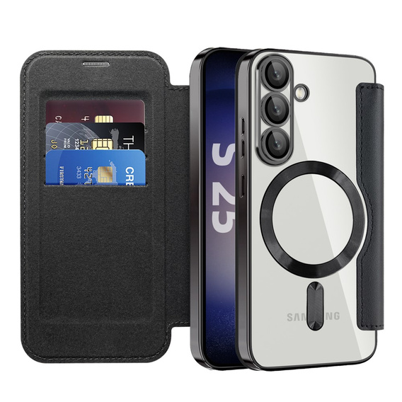 Etui z klapką do Samsung Galaxy S25+ Plus, RFID Wallet MagSafe z ochroną aparatu, czarne