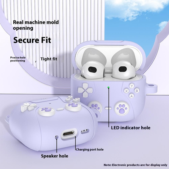 Etui silikonowe do AirPods Pro 3, Kocia Łapka z brelokiem - fioletowe