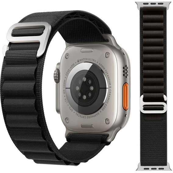 Pasek Nylonowy do Apple Watch 1/2/3/4/5/6/7/8/9/10/11/SE Ultra 1/2/3 42/44/45/46/49mm, Czarny