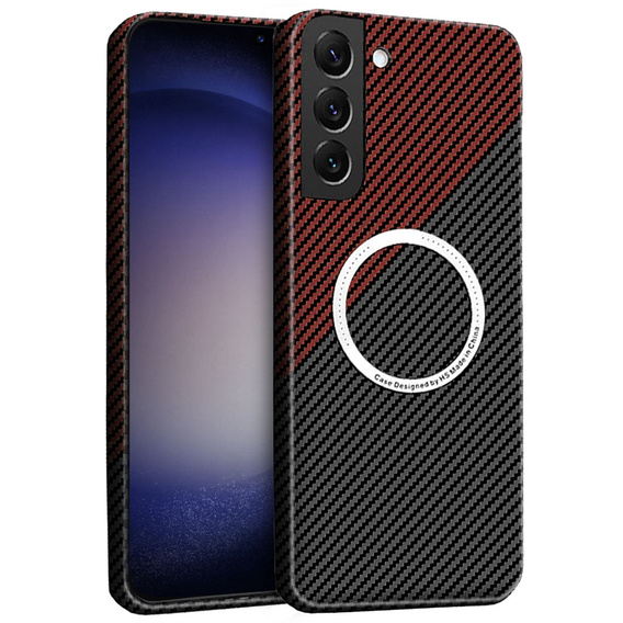 Etui do Samsung Galaxy S23, Magsafe Slim Carbon, czarne / czerwone