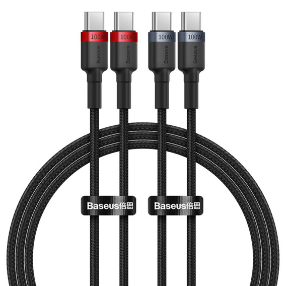Baseus kabel Cafule USB‑C na USB‑C 2 m 100 W – czerwono‑czarny + szaro‑czarny (2 szt.)