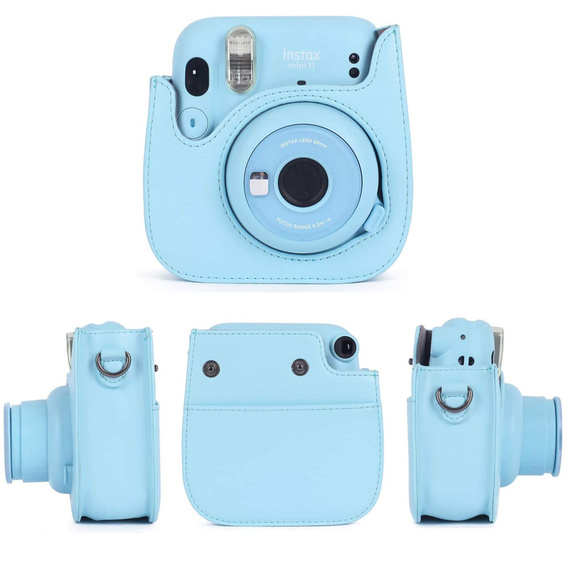 Etui do Fujifilm Instax Mini 11, skórzany pokrowiec z paskiem, niebieskie