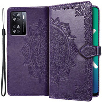 Zestaw Etui z klapką do Oppo A57s, Mandala, fioletowe + Szkło