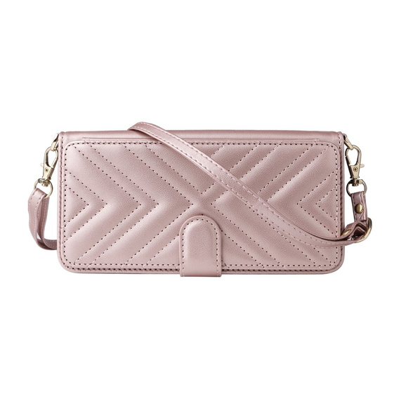 Etui z klapką do Xiaomi Poco F7 Ultra, Crossbody Leather Wallet, różowe