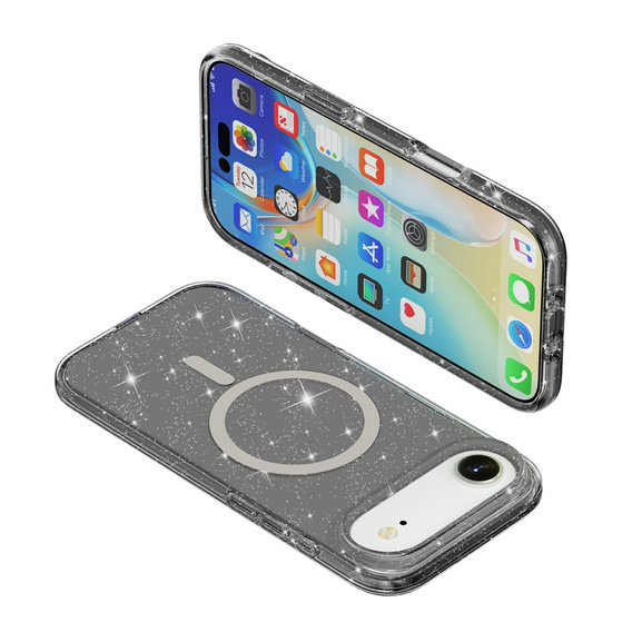 Etui do iPhone Air, do MagSafe, brokatowe, półprzezroczyste czarne