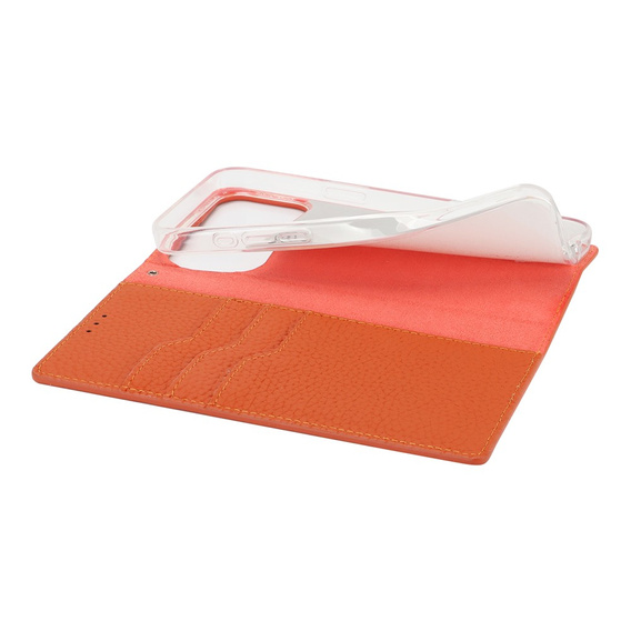 Etui z klapką do iPhone 17 Pro, Litchi Skin Grain, pomarańczowe