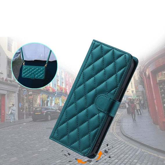 Etui z klapką do Xiaomi Redmi Note 13 Pro 4G / Xiaomi Redmi Note 14S / Xiaomi Poco M6 Pro 4G, Rhombus Crossbody Leather, ciemnozielone