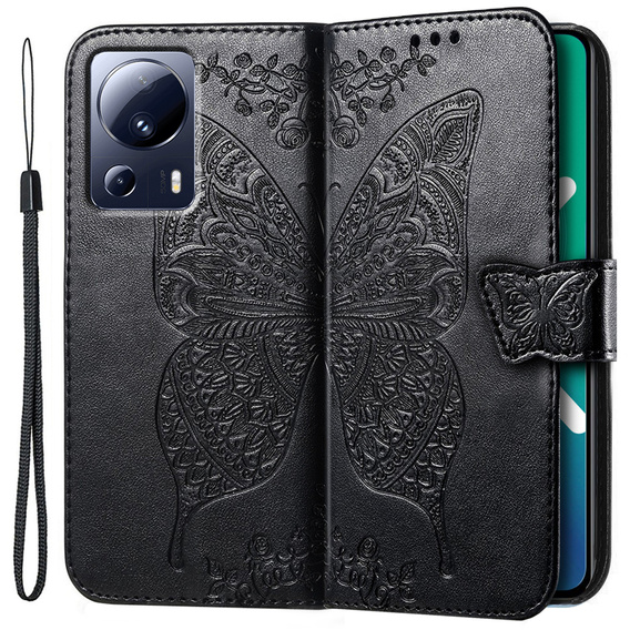 Etui z klapką do Xiaomi 13 Lite, Butterfly, czarne