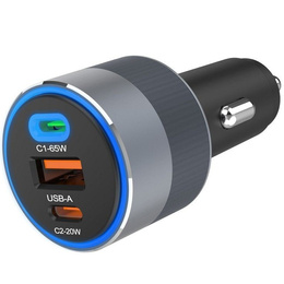 Ładowarka samochodowa Forcell F-Energy Alu 2 × USB-C + USB-A QC4.0 PD SFC2.0 3A 85W - szara