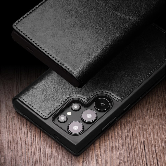 Etui z klapką do Samsung Galaxy S24 Ultra, QIALINO Leather Wallet, czarne