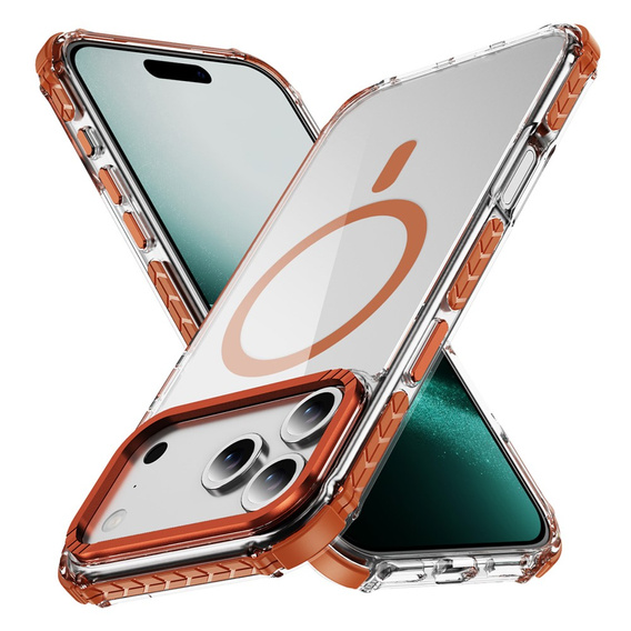 Etui pancerne do iPhone 17 Pro Max, do MagSafe, przezroczyste z pomarańczową ramką