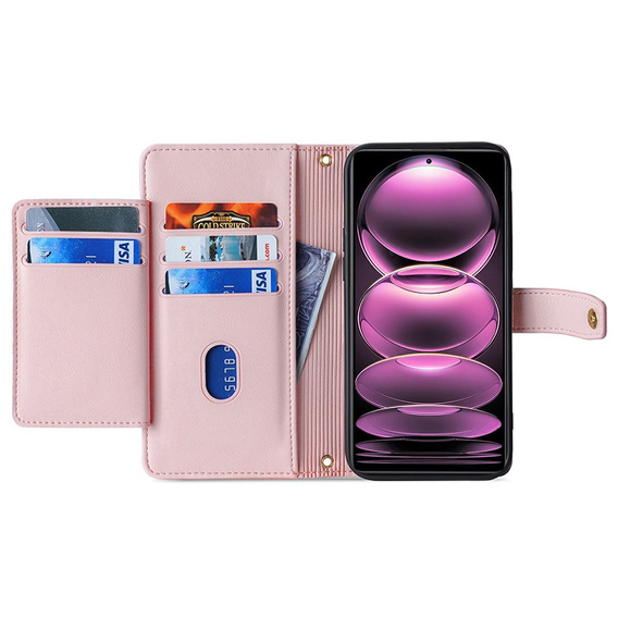 Etui z klapką do Xiaomi 13T / 13T Pro / Redmi K60 Ultra Wallet Zipper Pocket, różowe