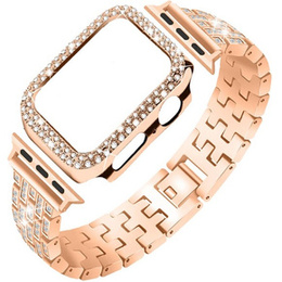 Bransoleta + Etui z Diamentami do Apple Watch 4/5/6/SE 44mm, Różowe rose gold