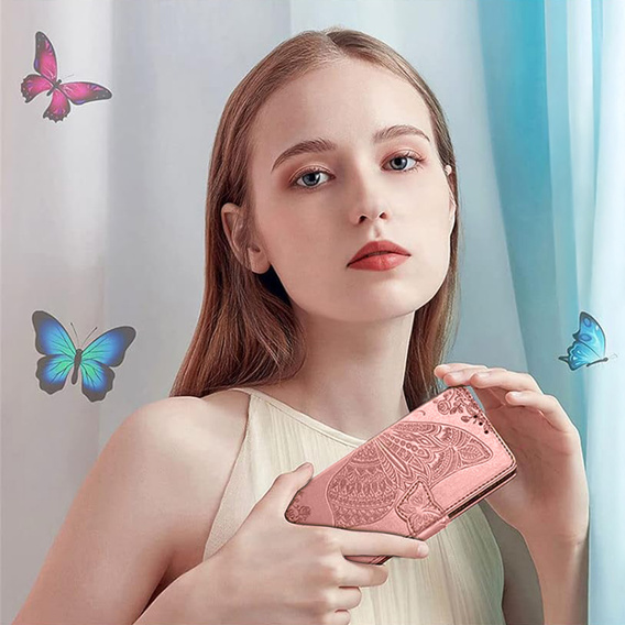 Etui z klapką do Honor 400 Lite, Butterfly, różowe rose gold