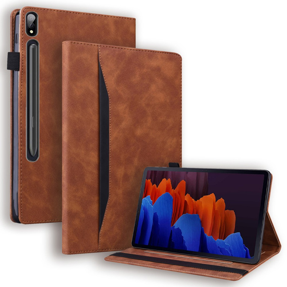 Etui biznesowe z eko-skóry do Samsung Galaxy Tab S10 Lite / S10 FE / S9 FE / S9 / S8 / S7 – brązowe