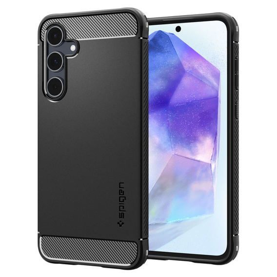 Etui Spigen do Samsung Galaxy A55 5G, Rugged Armor, czarne + Szkło Hartowane