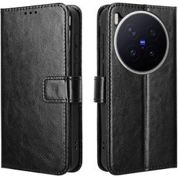 Etui z klapką do Vivo X300 Pro, Crazy Horse Wallet, czarne