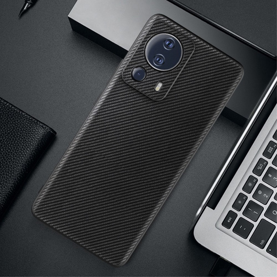 Etui skórzane do Xiaomi 13 Lite, Obudowa leather hybrid, Carbon Case, Czarne
