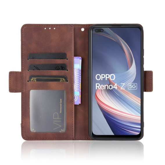 Etui z klapką do Oppo Reno 4 Z 5G, Card Slot, brązowe