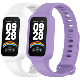 2x Pasek Silikonowy do Xiaomi Smart Band 9 Active / Xiaomi Redmi Band 3, Biały, Fioletowy