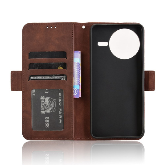 Etui z klapką do Xiaomi Poco F7 Pro, Card Slot, brązowe