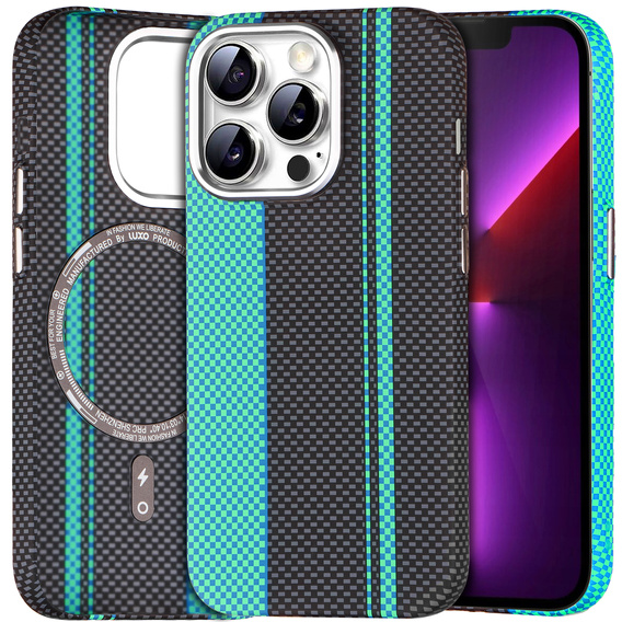 Etui do iPhone 13 Pro, Carbon Fiber MagSafe, czarne / niebieskie