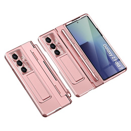 Etui z podstawką do Samsung Galaxy Z Fold7 5G, z ochroną zawiasu, szkłem i rysikiem - różowe