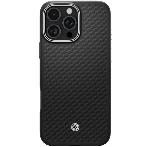 Etui Spigen do iPhone 16 Pro, Enzo Aramid MagSafe, carbon czarne / srebrne + Szkło Hartowane 9H