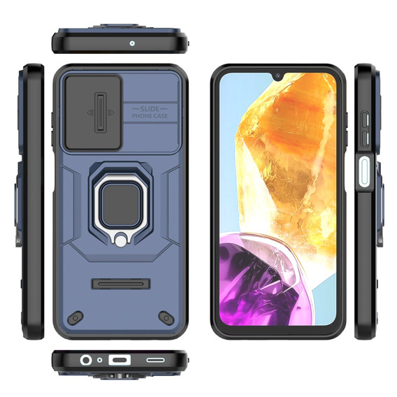 Etui do Samsung Galaxy M15 5G, KickStand Camera Lens, niebieskie