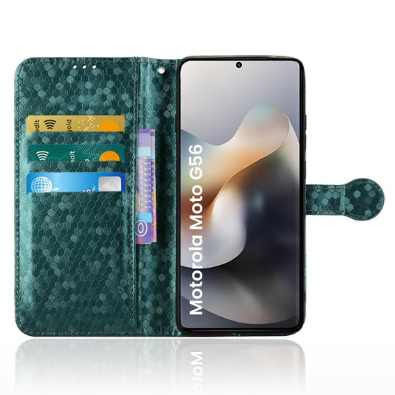 Etui z klapką do Motorola Moto G56 5G, Wallet Rhombus, zielone