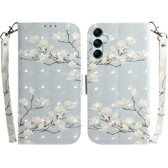 Etui z klapką do Samsung Galaxy A15 Wallet, flowers magnolia, białe + szkło 9H